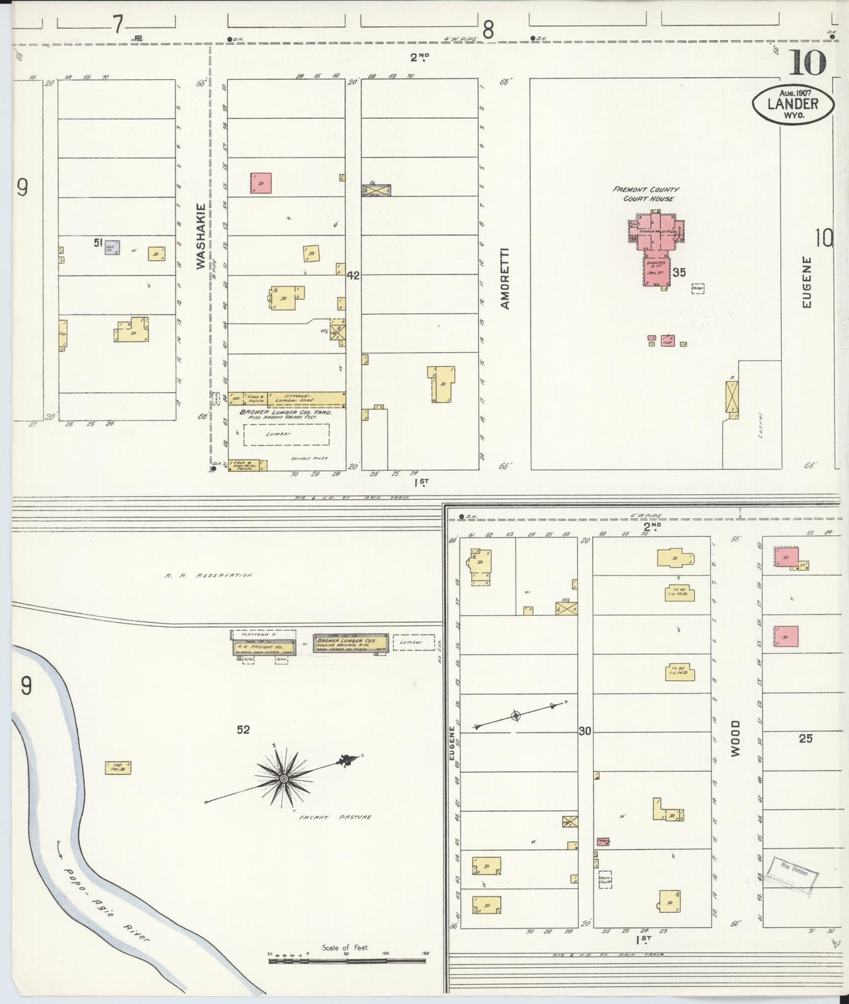 Sanborn Fire Insurance Map from Lander, Fremont County, Wyoming (1907), Sheet #0010 - Complete Map Set gallery image, historic Sanborn map, vintage wall art, Wyoming Wyoming
