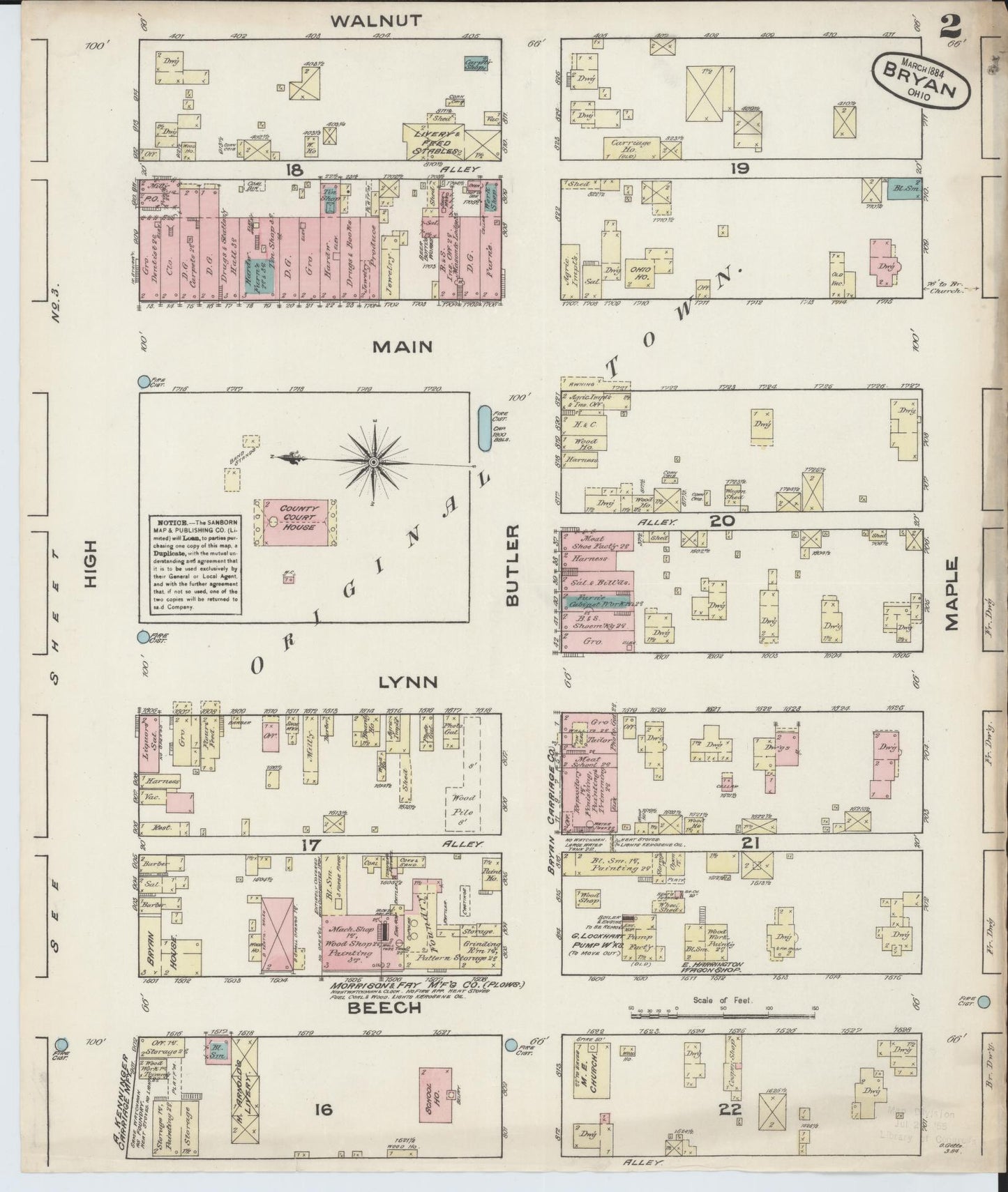 Sanborn Fire Insurance Map from Bryan, Williams County, Ohio (1884), Sheet #0002 - Historic Sanborn Fire Insurance Map Print, vintage old map wall art, antique decor, genealogy gift, Ohio Ohio map