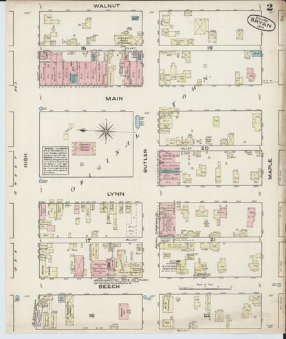 Sanborn Fire Insurance Map from Bryan, Williams County, Ohio (1884), Sheet #0002 - Historic Sanborn Fire Insurance Map Print, vintage old map wall art, antique decor, genealogy gift, Ohio Ohio map