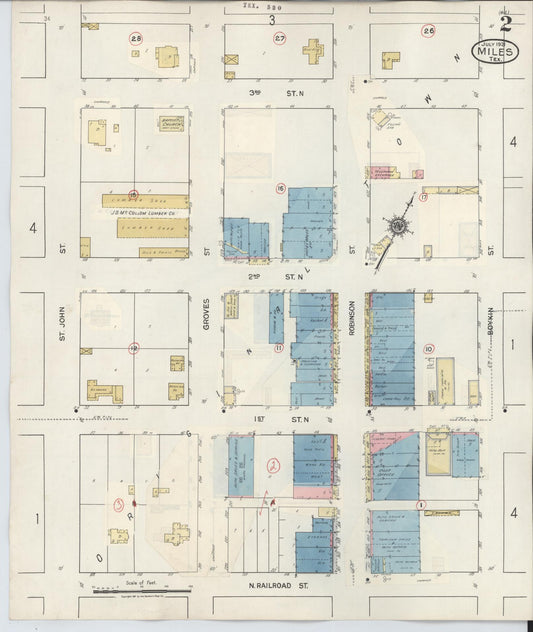 Sanborn Fire Insurance Map from Miles, Runnels County, Texas (1936), Sheet #0002 - Historic Sanborn Fire Insurance Map Print, vintage old map wall art, antique decor, genealogy gift, Texas Texas map