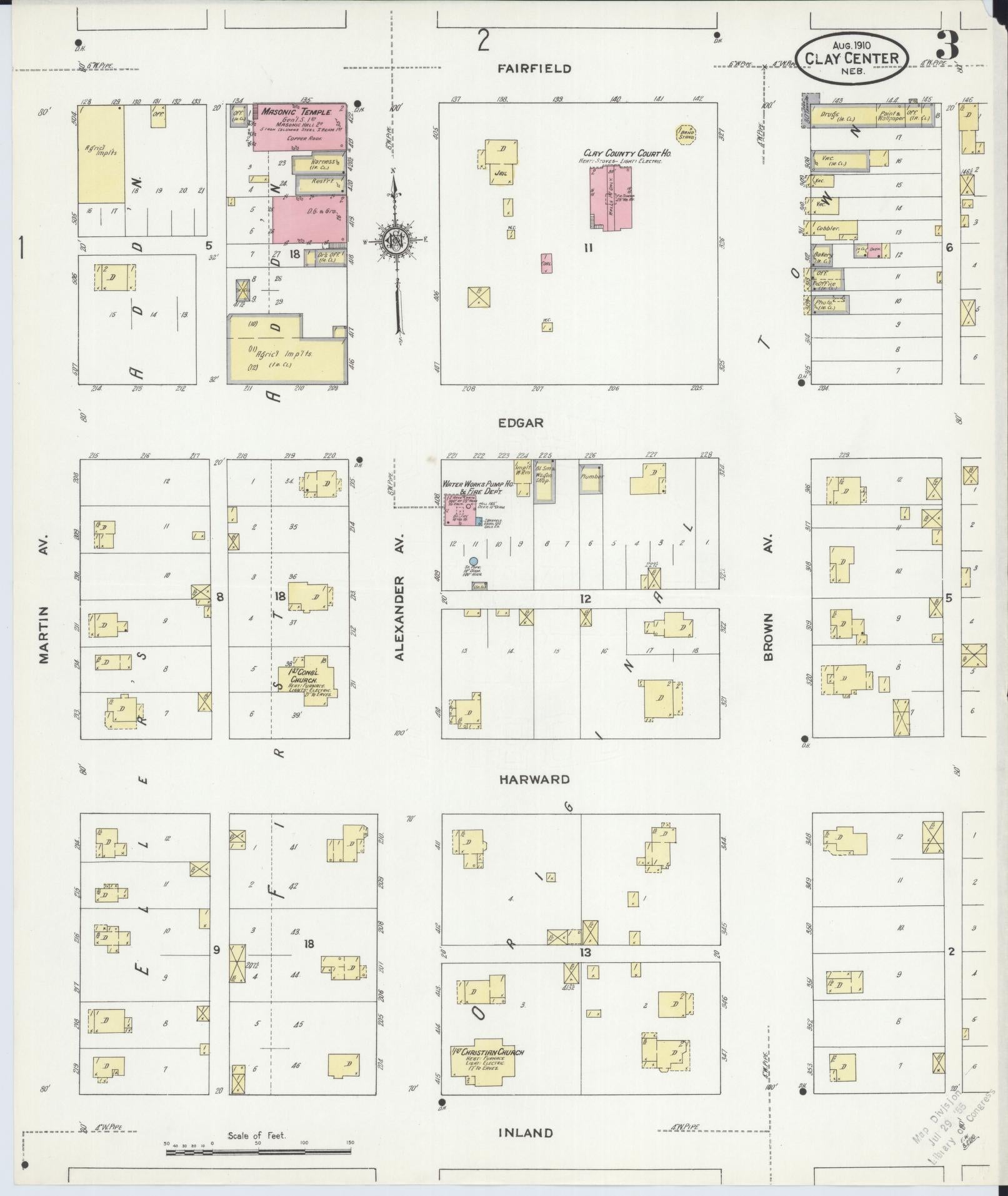 Sanborn Fire Insurance Map from Clay Center, Clay County, Nebraska (1910), Sheet #0003 - Historic Sanborn Fire Insurance Map Print, vintage old map wall art, antique decor, genealogy gift, Nebraska Nebraska map