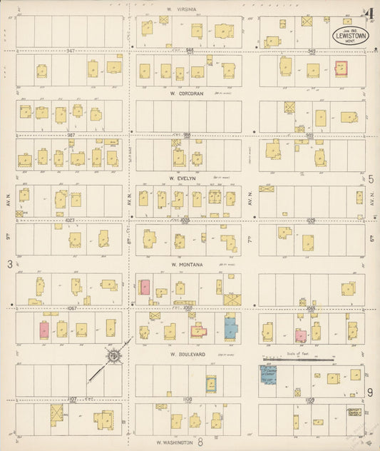 Sanborn Fire Insurance Map from Lewistown, Fergus County, Montana (1913), Sheet #0004 - Historic Sanborn Fire Insurance Map Print, vintage old map wall art, antique decor, genealogy gift, Montana Montana map