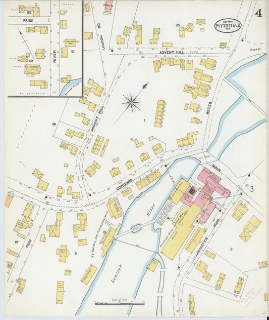 Sanborn Fire Insurance Map from Pittsfield, Merrimack County, New Hampshire (1904), Sheet #0004 - Historic Sanborn Fire Insurance Map Print, vintage old map wall art, antique decor, genealogy gift, New Hampshire New Hampshire map