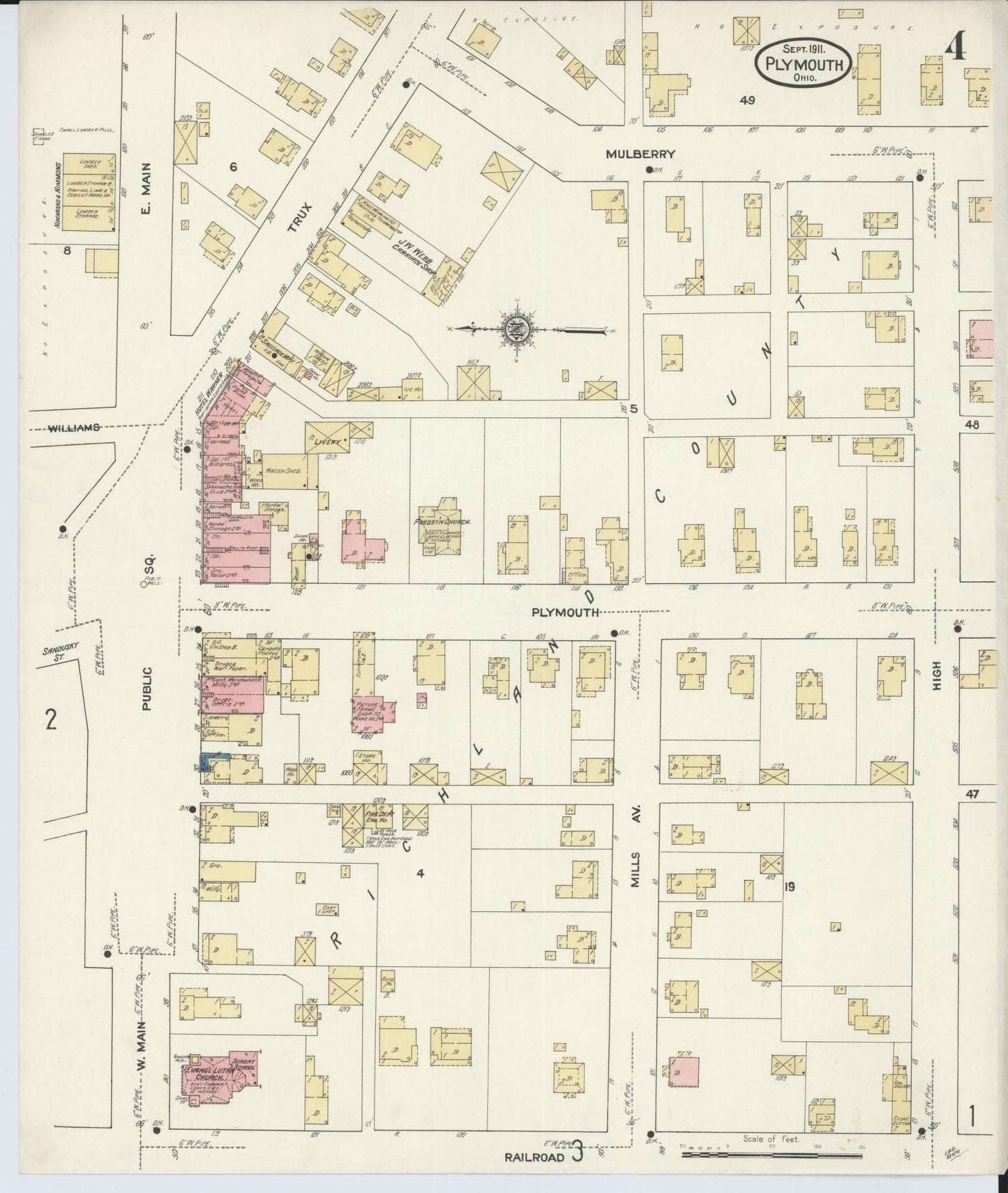 Sanborn Fire Insurance Map from Plymouth, Huron And Richland Counties, Ohio (1911), Sheet #0004 - Complete Map Set gallery image, historic Sanborn map, vintage wall art, Ohio Ohio
