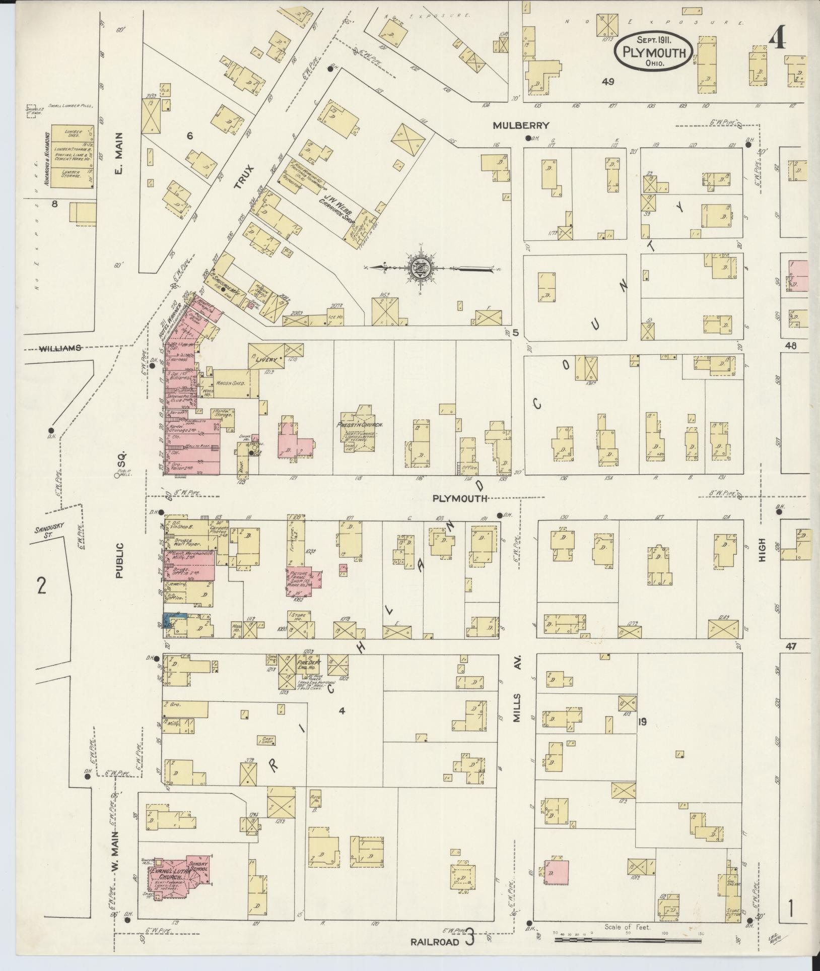 Sanborn Fire Insurance Map from Plymouth, Huron And Richland Counties, Ohio (1911), Sheet #0004 - Complete Map Set gallery image, historic Sanborn map, vintage wall art, Ohio Ohio