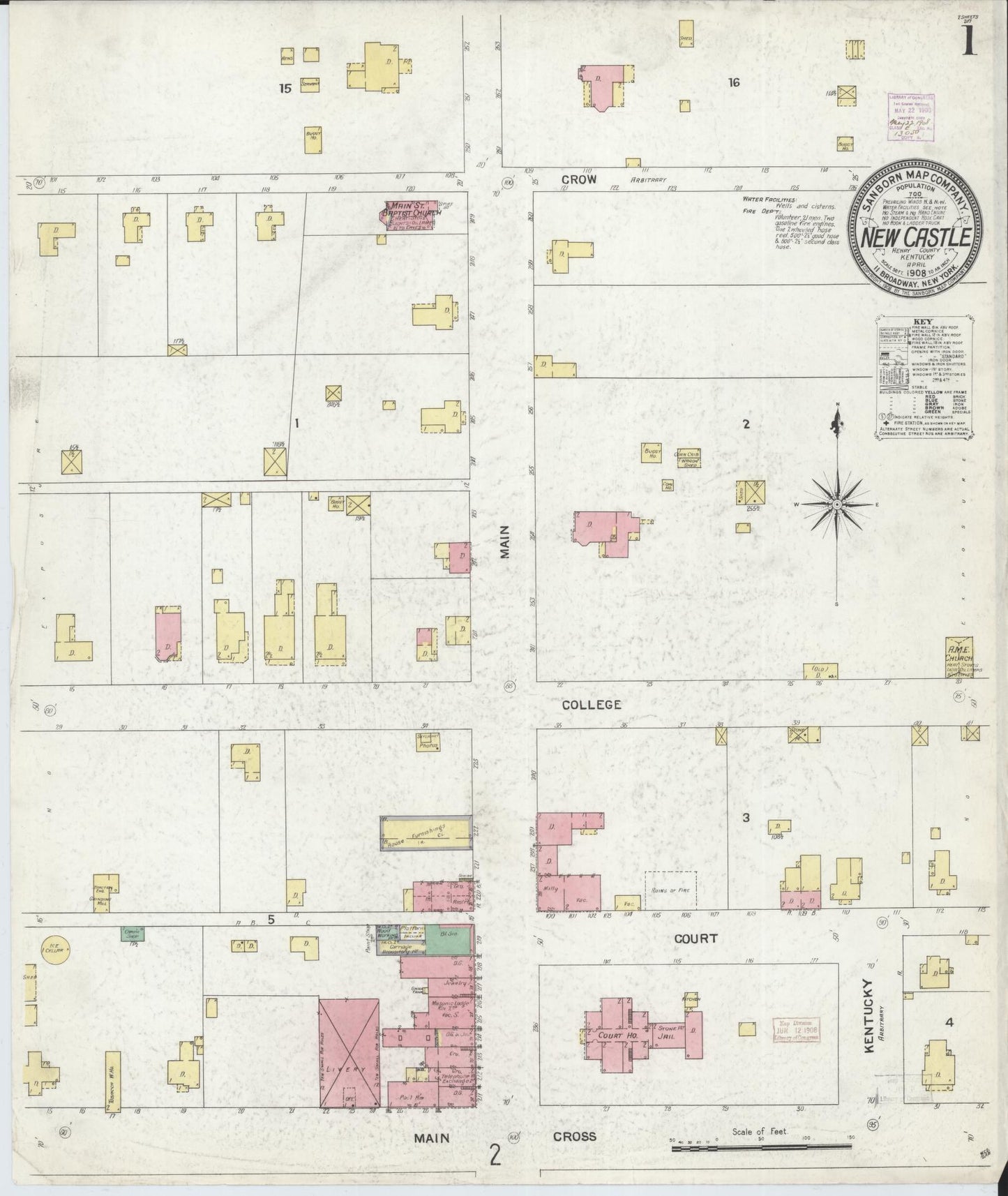 Sanborn Fire Insurance Map from New Castle, Henry County, Kentucky (1908), Sheet #0001 - Historic Sanborn Fire Insurance Map Print, vintage old map wall art, antique decor, genealogy gift, Kentucky Kentucky map
