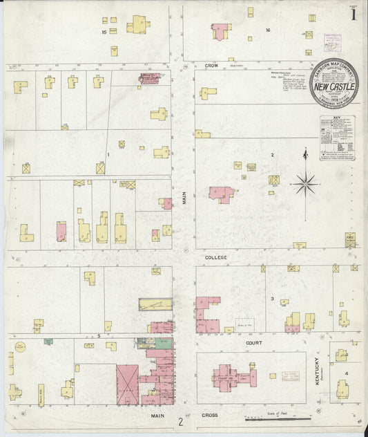 Sanborn Fire Insurance Map from New Castle, Henry County, Kentucky (1908), Sheet #0001 - Historic Sanborn Fire Insurance Map Print, vintage old map wall art, antique decor, genealogy gift, Kentucky Kentucky map