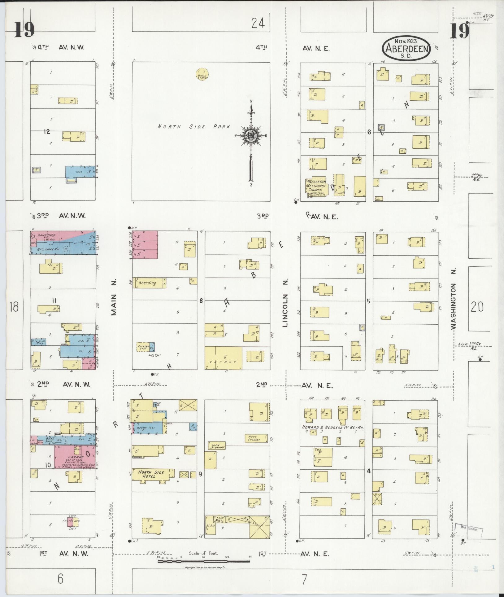 Sanborn Fire Insurance Map from Aberdeen, Brown County, South Dakota (1923), Sheet #0019 - Complete Map Set gallery image, historic Sanborn map, vintage wall art, South Dakota South Dakota