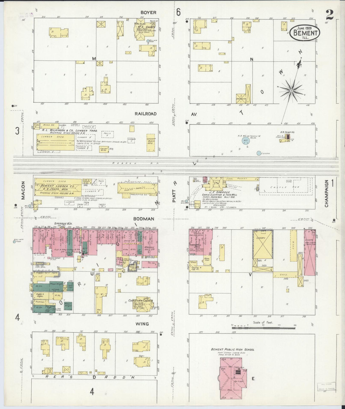 Sanborn Fire Insurance Map from Bement, Piatt County, Illinois (1909), Sheet #0002 - Complete Map Set gallery image, historic Sanborn map, vintage wall art, Illinois Illinois