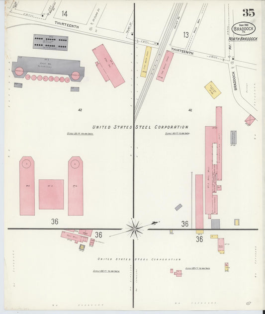 Sanborn Fire Insurance Map from Braddock, Allegheny County, Pennsylvania (1908), Sheet #0035 - Historic Sanborn Fire Insurance Map Print, vintage old map wall art, antique decor, genealogy gift, Pennsylvania Pennsylvania map