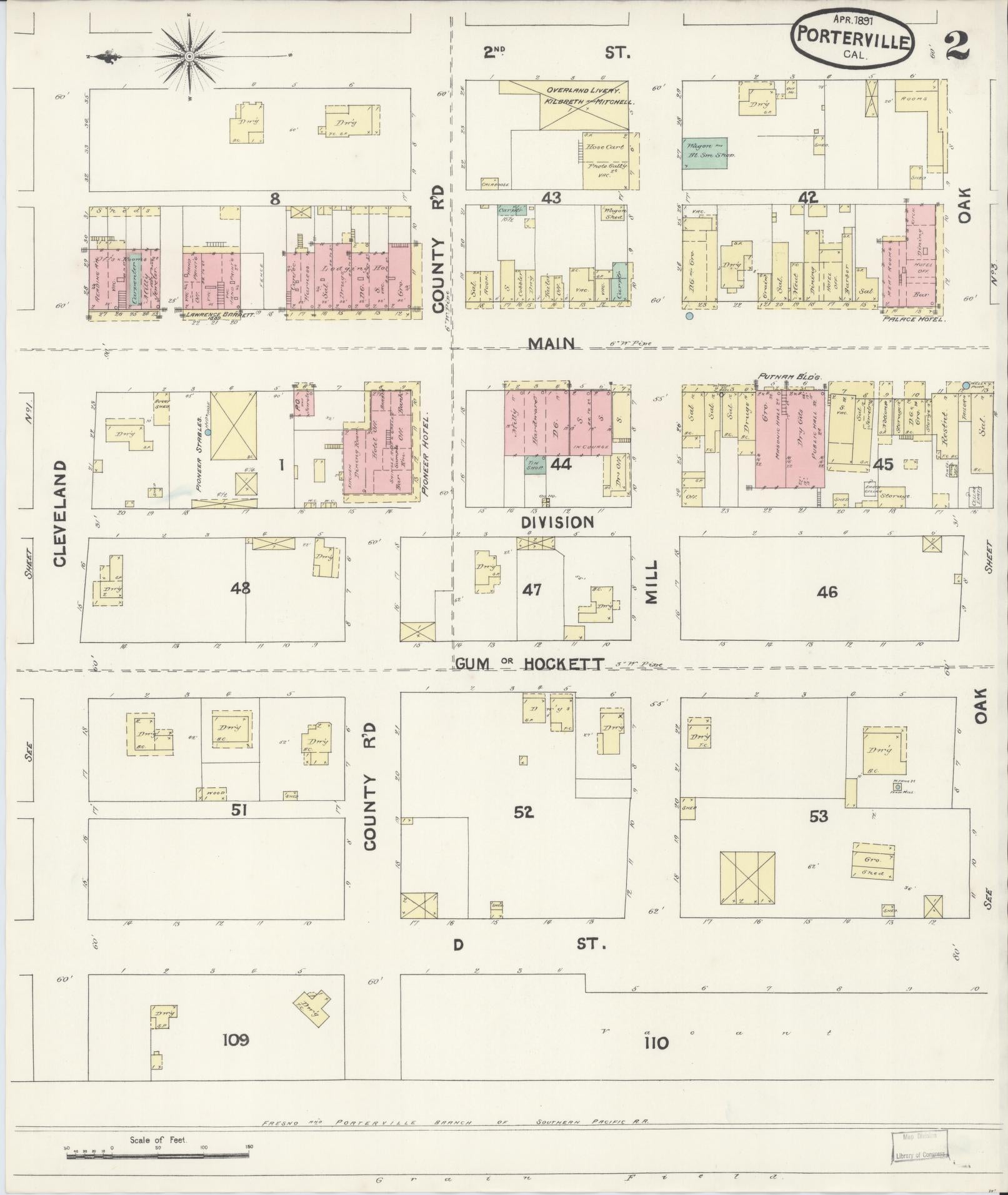 Sanborn Fire Insurance Map from Porterville, Tulare County, California (1891), Sheet #0002 - Complete Map Set gallery image, historic Sanborn map, vintage wall art, California California