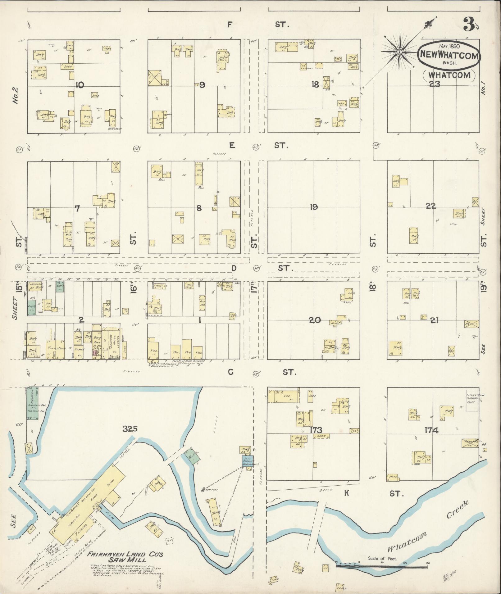 Sanborn Fire Insurance Map from New Whatcom, Whatcom County, Washington (1890), Sheet #0003 - Historic Sanborn Fire Insurance Map Print, vintage old map wall art, antique decor, genealogy gift, Washington Washington map