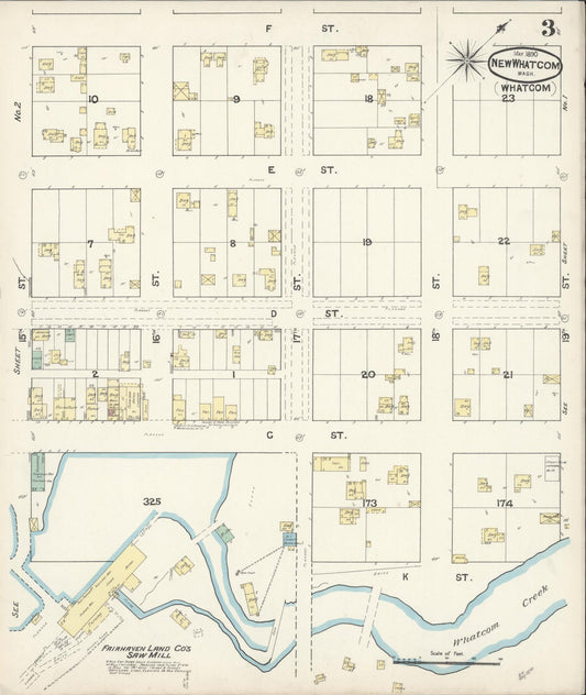 Sanborn Fire Insurance Map from New Whatcom, Whatcom County, Washington (1890), Sheet #0003 - Historic Sanborn Fire Insurance Map Print, vintage old map wall art, antique decor, genealogy gift, Washington Washington map