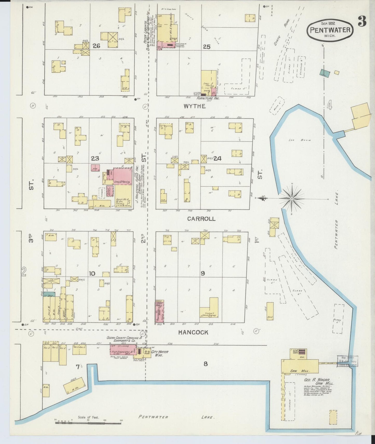 Sanborn Fire Insurance Map from Pentwater, Oceana County, Michigan (1892), Sheet #0003 - Complete Map Set gallery image, historic Sanborn map, vintage wall art, Michigan Michigan
