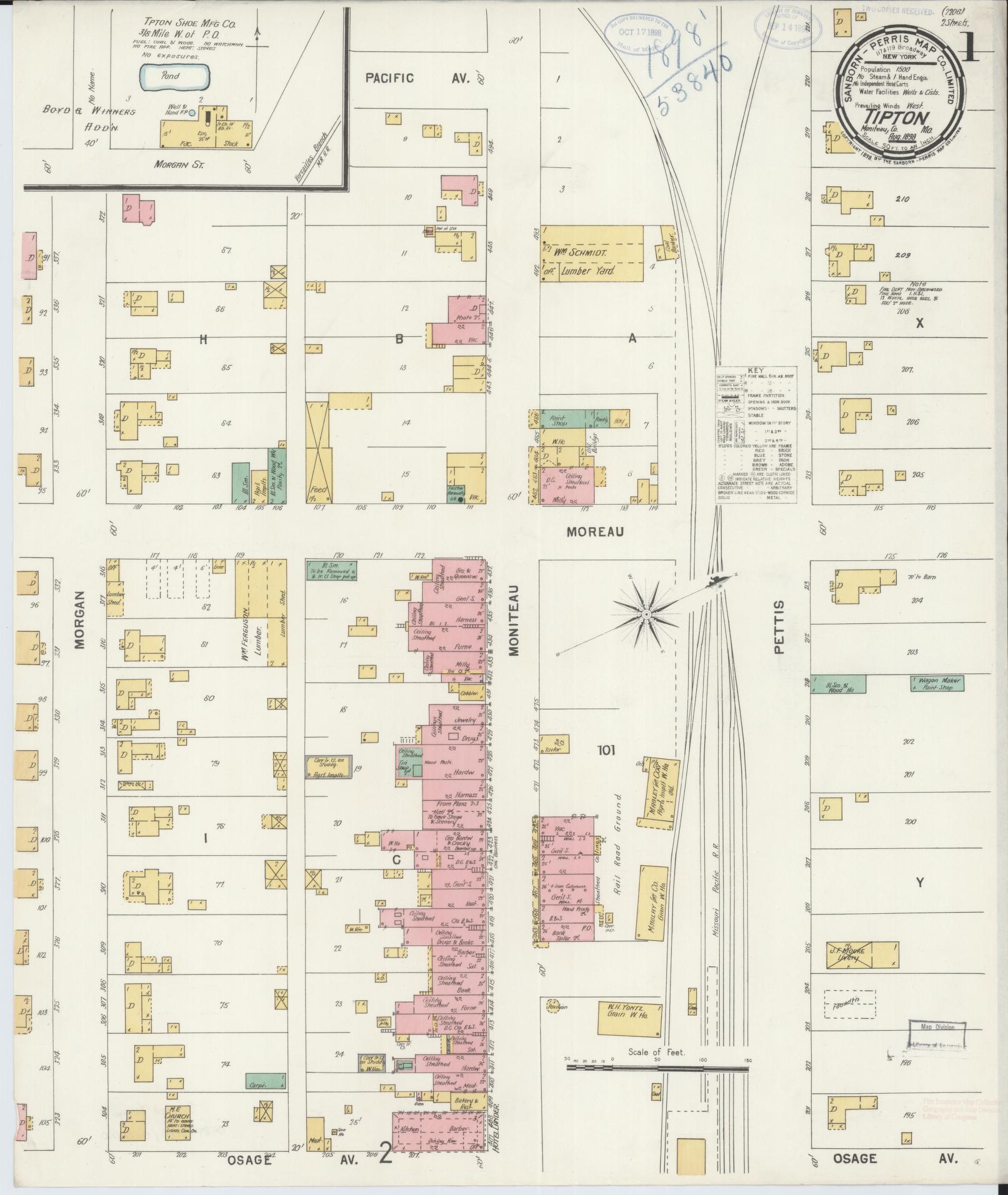 Sanborn Fire Insurance Map from Tipton, Moniteau County, Missouri (1898), Sheet #0001 - Complete Map Set gallery image, historic Sanborn map, vintage wall art, Missouri Missouri