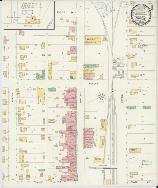 Sanborn Fire Insurance Map from Tipton, Moniteau County, Missouri (1898), Sheet #0001 - Complete Map Set gallery image, historic Sanborn map, vintage wall art, Missouri Missouri