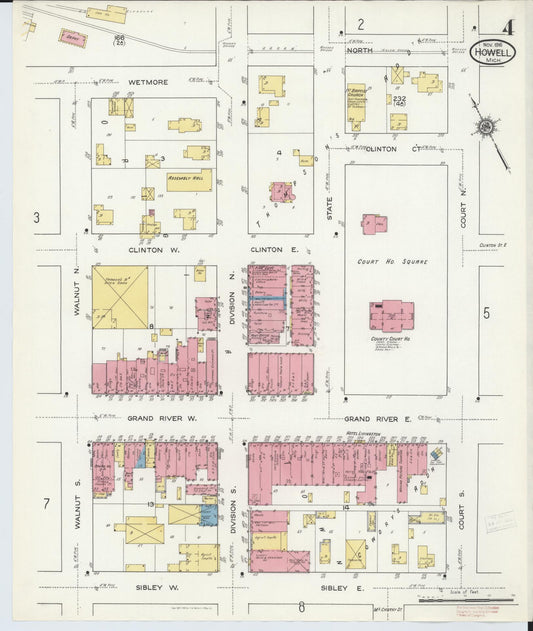 Sanborn Fire Insurance Map from Howell, Livingston County, Michigan (1916), Sheet #0004 - Historic Sanborn Fire Insurance Map Print, vintage old map wall art, antique decor, genealogy gift, Michigan Michigan map
