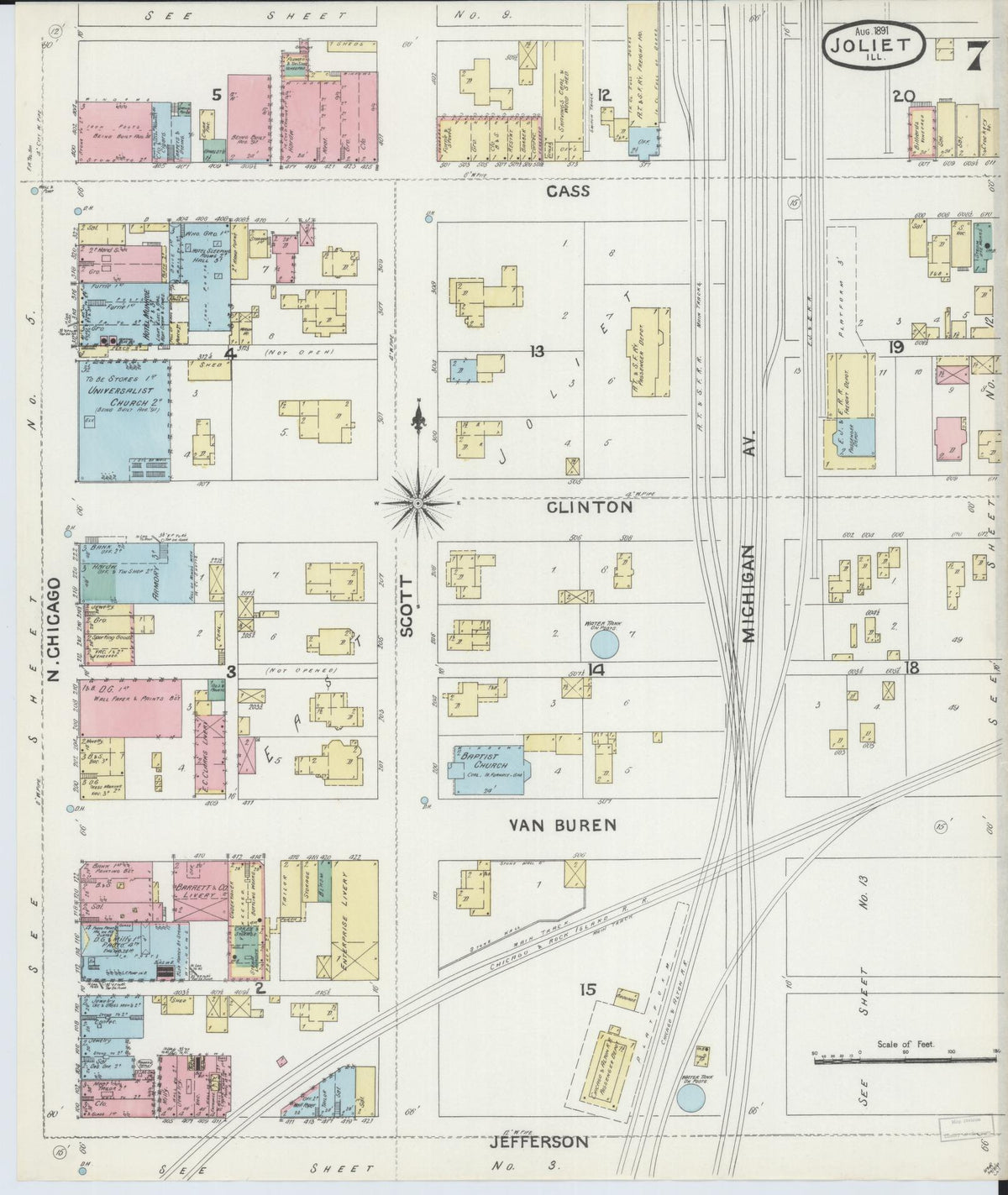 Sanborn Fire Insurance Map from Joliet, Will County, Illinois (1891), Sheet #0007 - Historic Sanborn Fire Insurance Map Print, vintage old map wall art, antique decor, genealogy gift, Illinois Illinois map