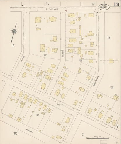 Sanborn Fire Insurance Map from Salinas, Monterey County, California (1913), Sheet #0019 - Complete Map Set gallery image, historic Sanborn map, vintage wall art, California California