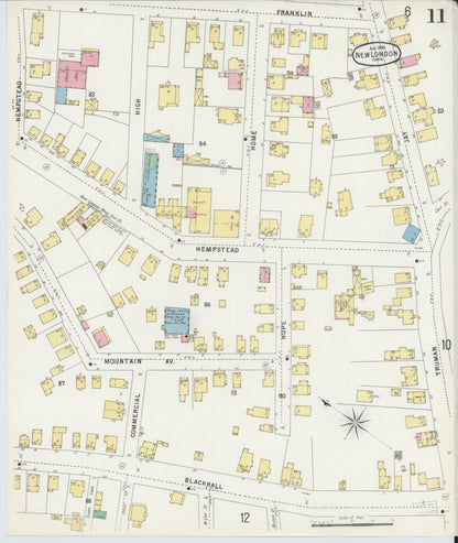 Sanborn Fire Insurance Map from New London, New London County, Connecticut (1896), Sheet #0011 - Complete Map Set gallery image, historic Sanborn map, vintage wall art, Connecticut Connecticut