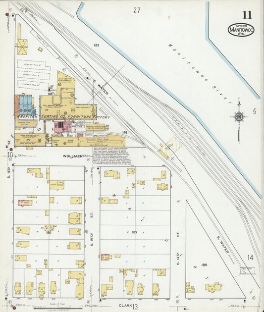 Sanborn Fire Insurance Map from Manitowoc, Manitowoc County, Wisconsin (1919), Sheet #0011 - Historic Sanborn Fire Insurance Map Print, vintage old map wall art, antique decor, genealogy gift, Wisconsin Wisconsin map