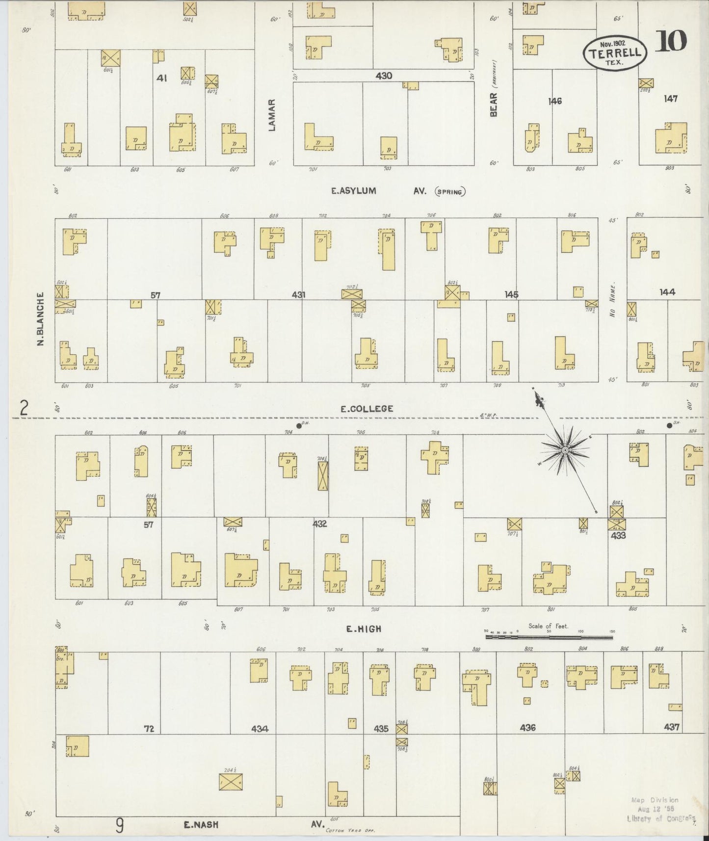 Sanborn Fire Insurance Map from Terrell, Kaufman County, Texas (1902), Sheet #0010 - Historic Sanborn Fire Insurance Map Print, vintage old map wall art, antique decor, genealogy gift, Texas Texas map