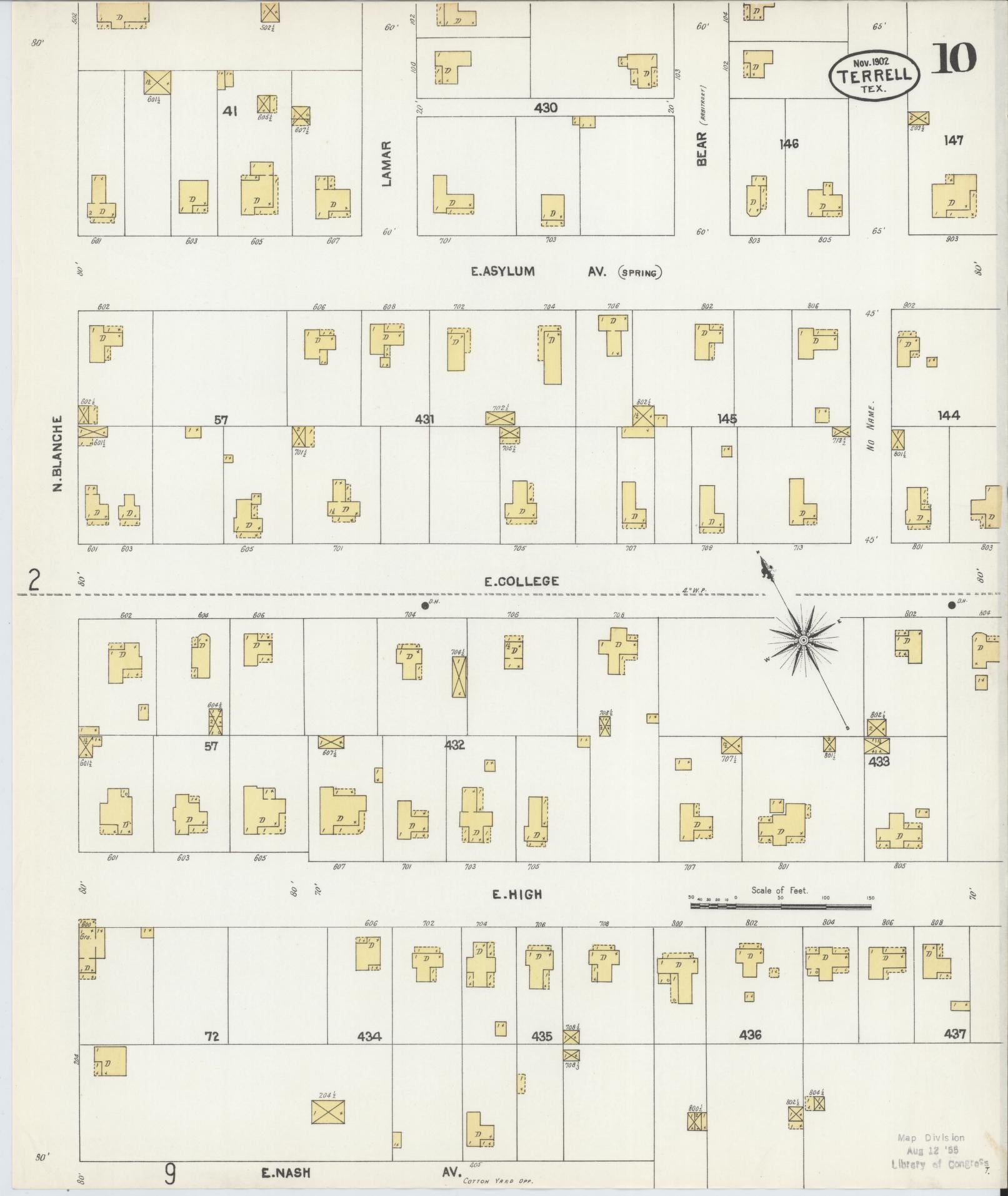 Sanborn Fire Insurance Map from Terrell, Kaufman County, Texas (1902), Sheet #0010 - Historic Sanborn Fire Insurance Map Print, vintage old map wall art, antique decor, genealogy gift, Texas Texas map