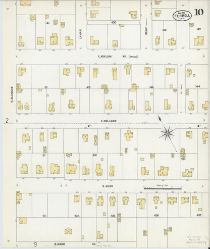 Sanborn Fire Insurance Map from Terrell, Kaufman County, Texas (1902), Sheet #0010 - Historic Sanborn Fire Insurance Map Print, vintage old map wall art, antique decor, genealogy gift, Texas Texas map