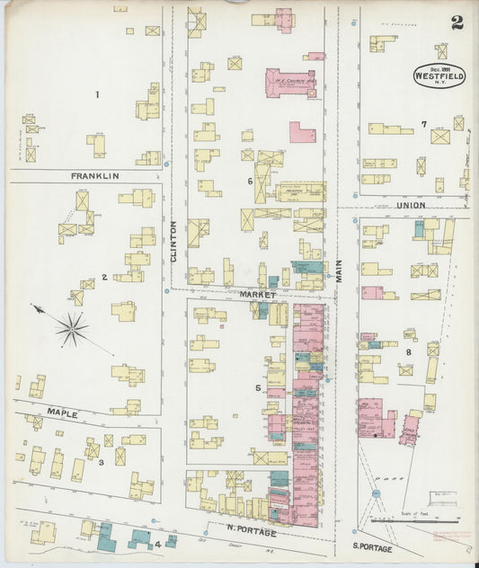 Sanborn Fire Insurance Map from Westfield, Chautauqua County, New York (1891), Sheet #0002 - Historic Sanborn Fire Insurance Map Print, vintage old map wall art, antique decor, genealogy gift, New York New York map