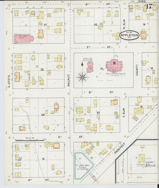Sanborn Fire Insurance Map from Appleton, Outagamie County, Wisconsin (1891), Sheet #0017 - Historic Sanborn Fire Insurance Map Print, vintage old map wall art, antique decor, genealogy gift, Wisconsin Wisconsin map