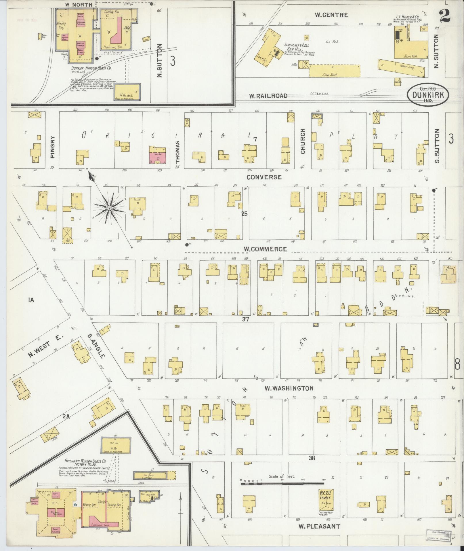Sanborn Fire Insurance Map from Dunkirk, Jay And Blackford Counties, Indiana (1900), Sheet #0002 - Complete Map Set gallery image, historic Sanborn map, vintage wall art, Indiana Indiana