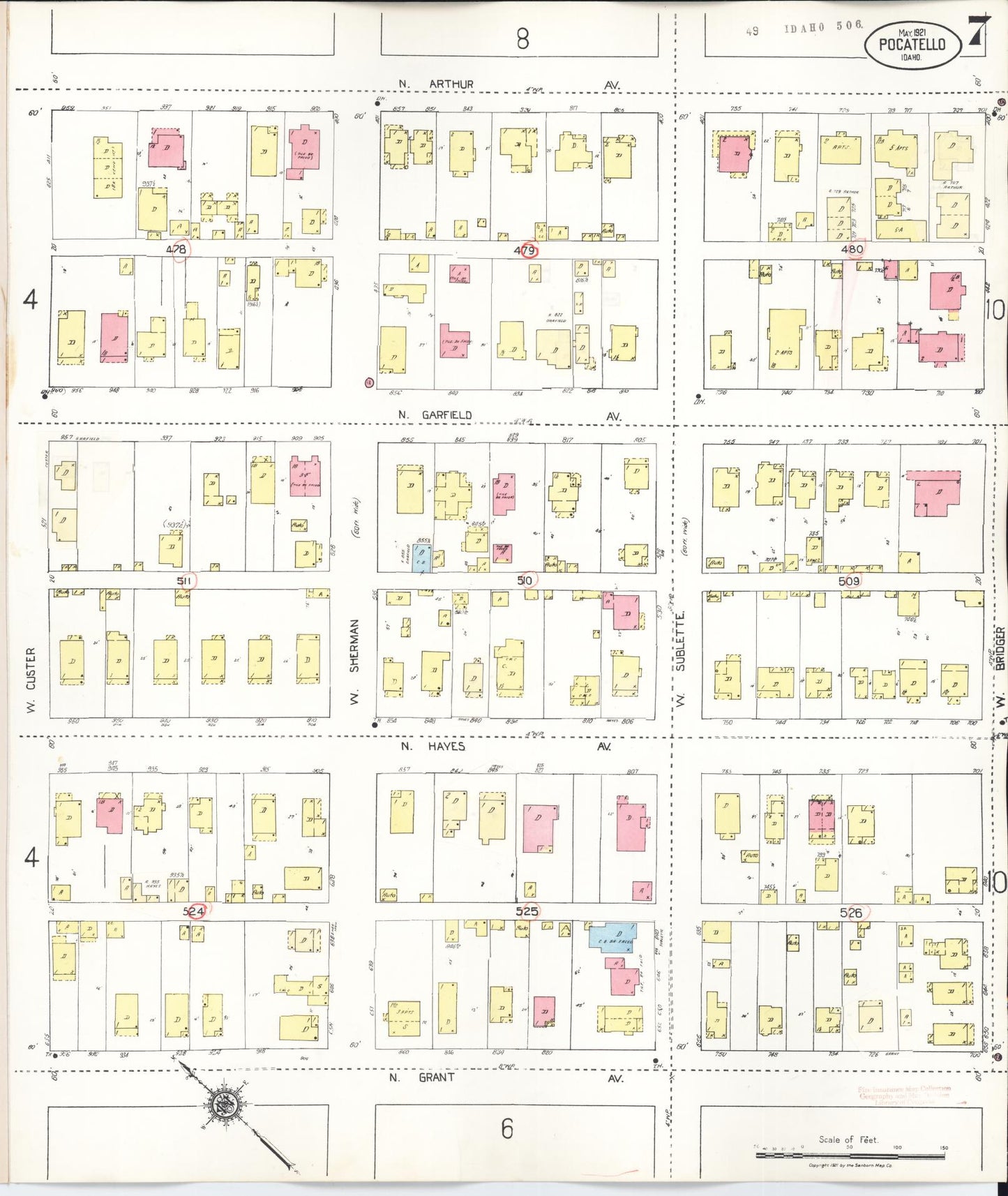 Sanborn Fire Insurance Map from Pocatello, Bannock County, Idaho (1948), Sheet #0007 - Historic Sanborn Fire Insurance Map Print, vintage old map wall art, antique decor, genealogy gift, Idaho Idaho map