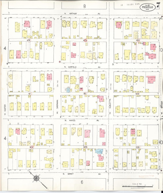 Sanborn Fire Insurance Map from Pocatello, Bannock County, Idaho (1948), Sheet #0007 - Historic Sanborn Fire Insurance Map Print, vintage old map wall art, antique decor, genealogy gift, Idaho Idaho map