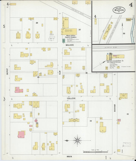Sanborn Fire Insurance Map from Marion, Crittenden County, Kentucky (1901), Sheet #0004 - Historic Sanborn Fire Insurance Map Print, vintage old map wall art, antique decor, genealogy gift, Kentucky Kentucky map
