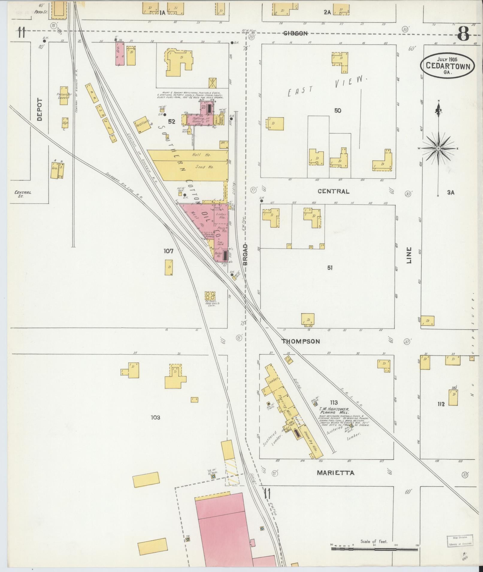 Sanborn Fire Insurance Map from Cedartown, Polk County, Georgia (1905), Sheet #0008 - Complete Map Set gallery image, historic Sanborn map, vintage wall art, Georgia Georgia
