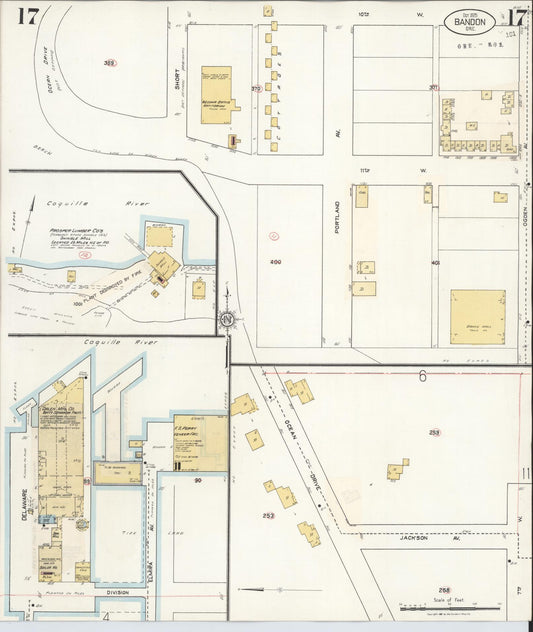 Sanborn Fire Insurance Map from Bandon, Coos County, Oregon (1931), Sheet #0017 - Historic Sanborn Fire Insurance Map Print, vintage old map wall art, antique decor, genealogy gift, Oregon Oregon map