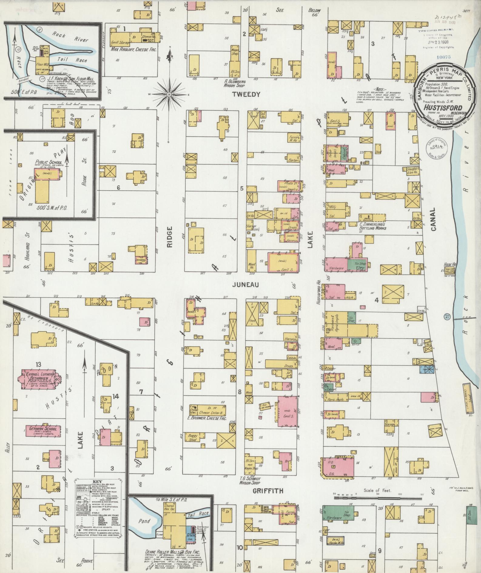 Sanborn Fire Insurance Map from Hustisford, Dodge County, Wisconsin (1900), Sheet #0001 - Historic Sanborn Fire Insurance Map Print, vintage old map wall art, antique decor, genealogy gift, Wisconsin Wisconsin map