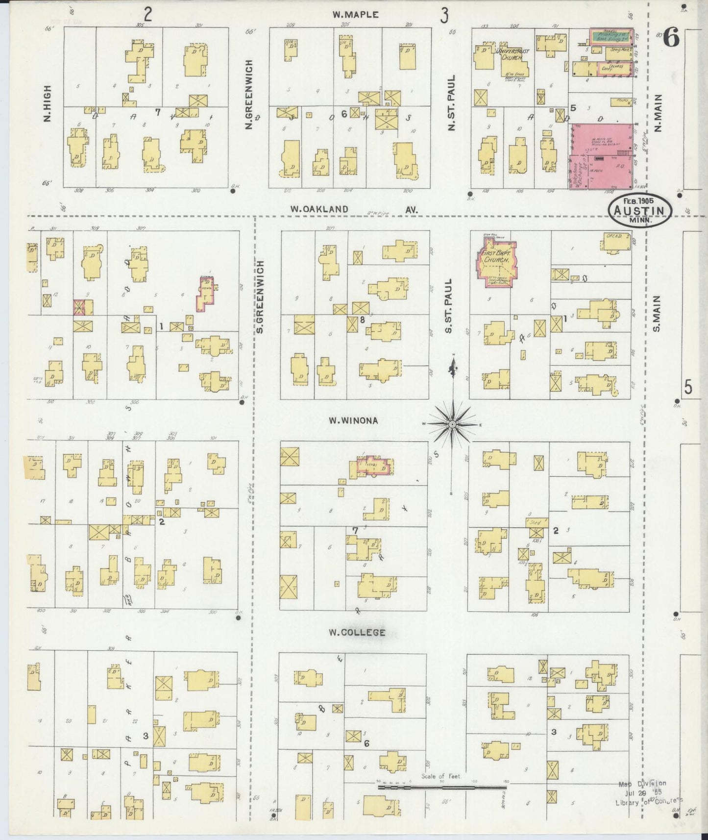Sanborn Fire Insurance Map from Austin, Mower County, Minnesota (1905), Sheet #0006 - Complete Map Set gallery image, historic Sanborn map, vintage wall art, Minnesota Minnesota