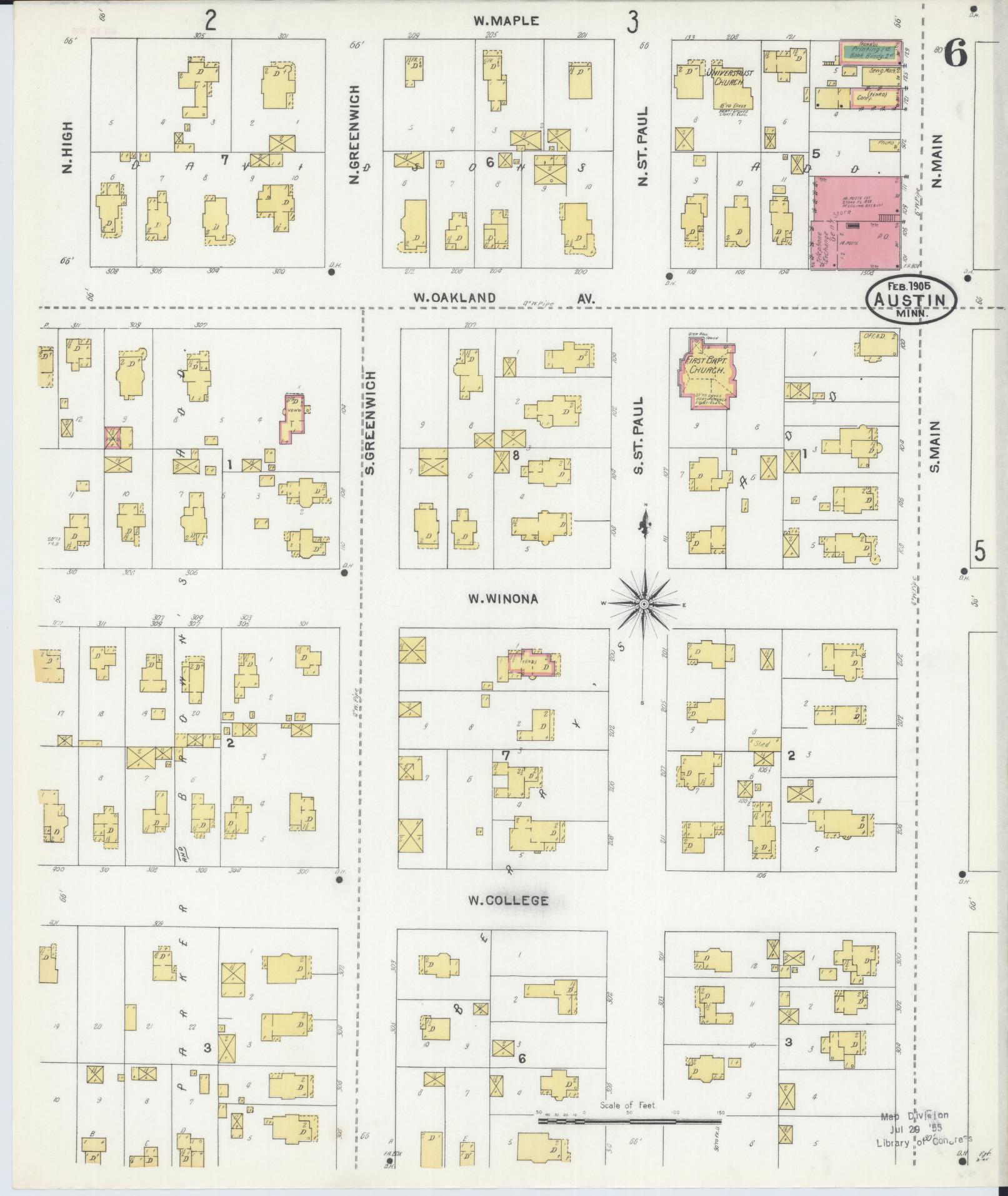 Sanborn Fire Insurance Map from Austin, Mower County, Minnesota (1905), Sheet #0006 - Complete Map Set gallery image, historic Sanborn map, vintage wall art, Minnesota Minnesota