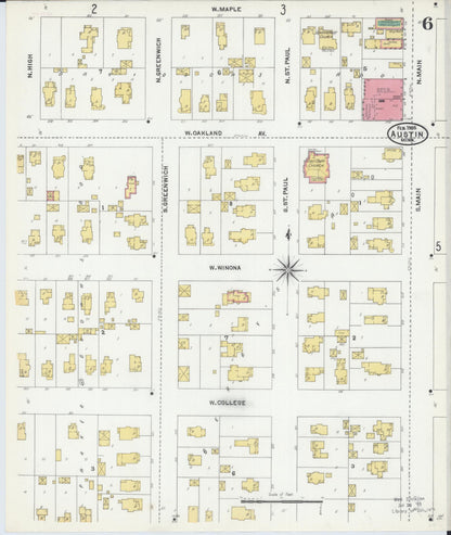 Sanborn Fire Insurance Map from Austin, Mower County, Minnesota (1905), Sheet #0006 - Complete Map Set gallery image, historic Sanborn map, vintage wall art, Minnesota Minnesota
