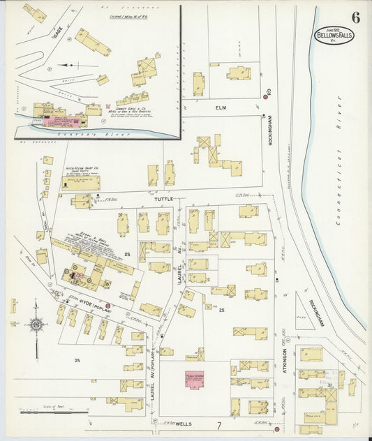 Sanborn Fire Insurance Map from Bellows Falls, Windham County, Vermont (1912), Sheet #0006 - Historic Sanborn Fire Insurance Map Print, vintage old map wall art, antique decor, genealogy gift, Vermont Vermont map