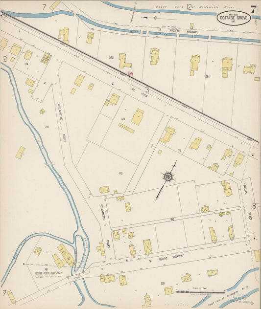 Sanborn Fire Insurance Map from Cottage Grove, Lane County, Oregon (1920), Sheet #0007 - Historic Sanborn Fire Insurance Map Print, vintage old map wall art, antique decor, genealogy gift, Oregon Oregon map