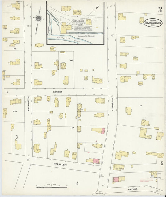 Sanborn Fire Insurance Map from Trumansburg, Tompkins County, New York (1910), Sheet #0002 - Historic Sanborn Fire Insurance Map Print, vintage old map wall art, antique decor, genealogy gift, New York New York map