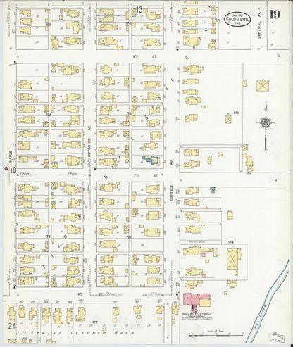 Sanborn Fire Insurance Map from Columbus, Bartholomew County, Indiana (1912), Sheet #0019 - Historic Sanborn Fire Insurance Map Print, vintage old map wall art, antique decor, genealogy gift, Indiana Indiana map