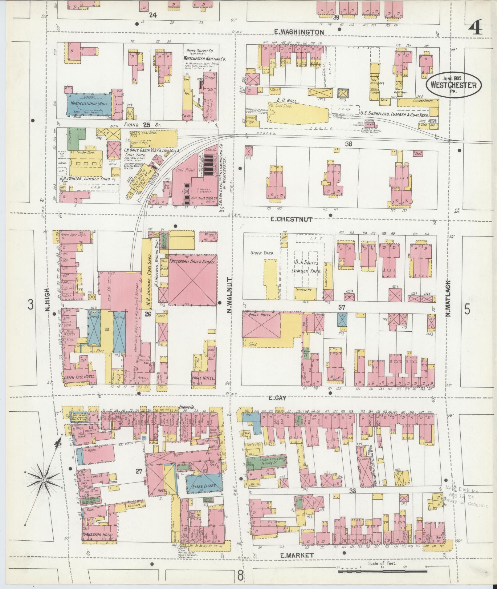 Sanborn Fire Insurance Map from West Chester, Chester County, Pennsylvania (1902), Sheet #0004 - Complete Map Set gallery image, historic Sanborn map, vintage wall art, Pennsylvania Pennsylvania