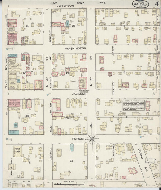 Sanborn Fire Insurance Map from Wausau, Marathon County, Wisconsin (1884), Sheet #0004 - Historic Sanborn Fire Insurance Map Print, vintage old map wall art, antique decor, genealogy gift, Wisconsin Wisconsin map