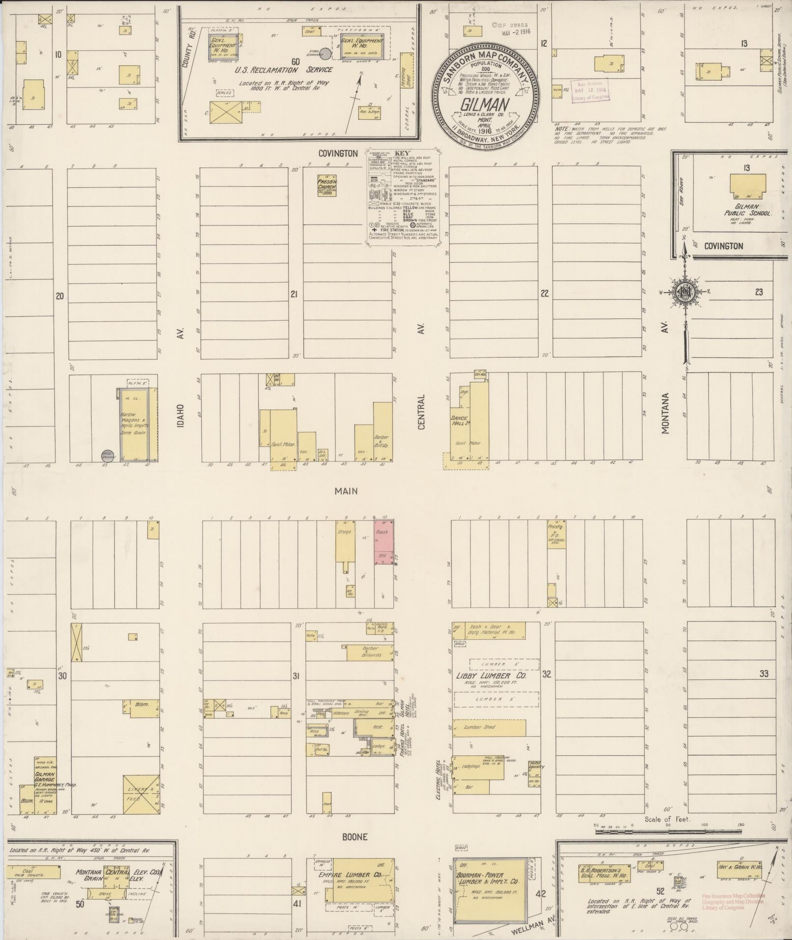 Sanborn Fire Insurance Map from Gilman, Lewis And Clark County, Montana (1916), Sheet #0001 - Historic Sanborn Fire Insurance Map Print, vintage old map wall art, antique decor, genealogy gift, Montana Montana map