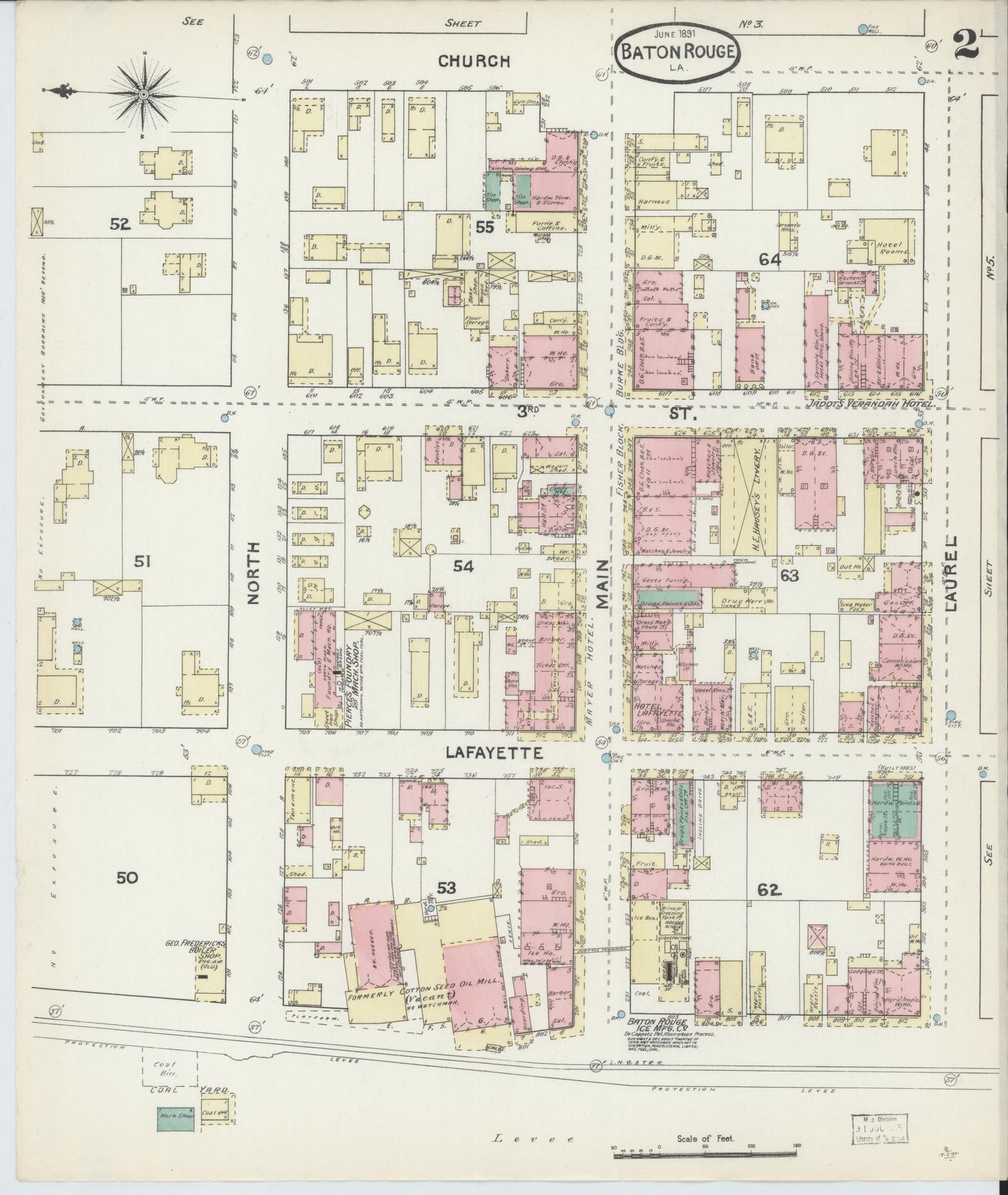 Sanborn Fire Insurance Map from Baton Rouge, East Baton Rouge Parish, Louisiana (1891), Sheet #0002 - Complete Map Set gallery image, historic Sanborn map, vintage wall art, Louisiana Louisiana