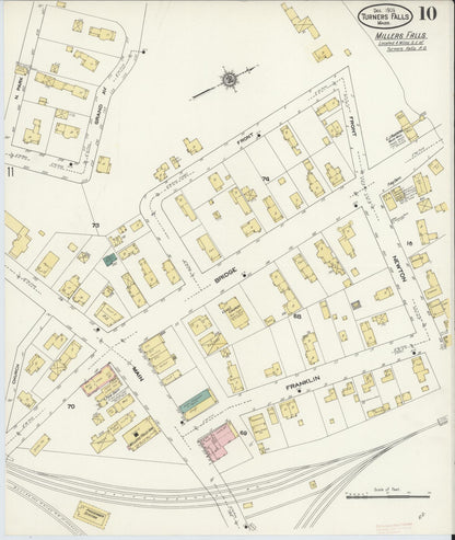 Sanborn Fire Insurance Map from Turners Falls, Franklin County, Massachusetts (1909), Sheet #0010 - Complete Map Set gallery image, historic Sanborn map, vintage wall art, Massachusetts Massachusetts