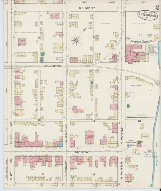 Sanborn Fire Insurance Map from Lewisburg, Union County, Pennsylvania (1885), Sheet #0002 - Historic Sanborn Fire Insurance Map Print, vintage old map wall art, antique decor, genealogy gift, Pennsylvania Pennsylvania map